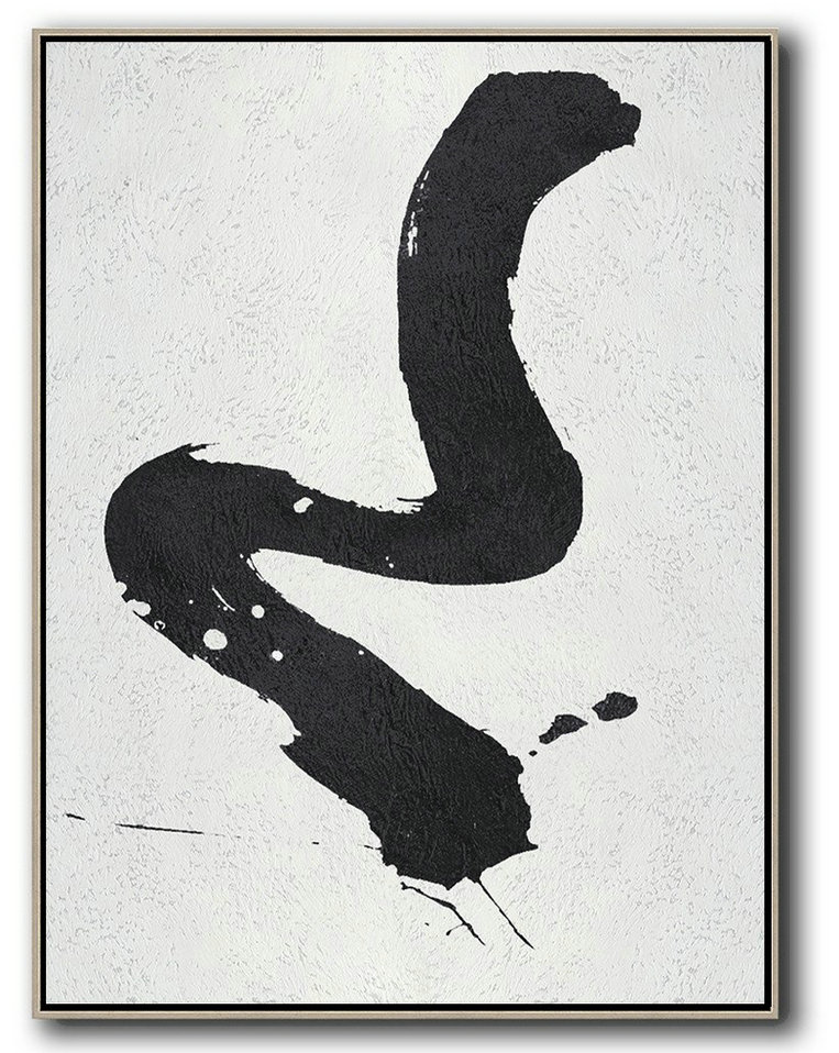 Large Abstract Art Handmade Painting,Black And White Minimal Painting On Canvas - Abstract Art On Canvas, Modern Art